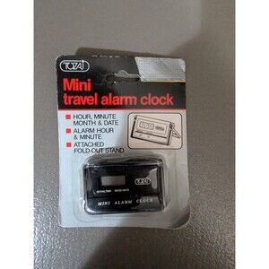 TOZAI Mini Travel Alarm Clock Vintage New Old Stock 80s 90s Black LCD